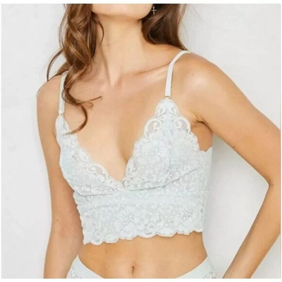 HAH by Free People Smarty Bralette‎ Bra XS Blanc White Lace Unpadded Preppy NEW - Picture 1 of 12